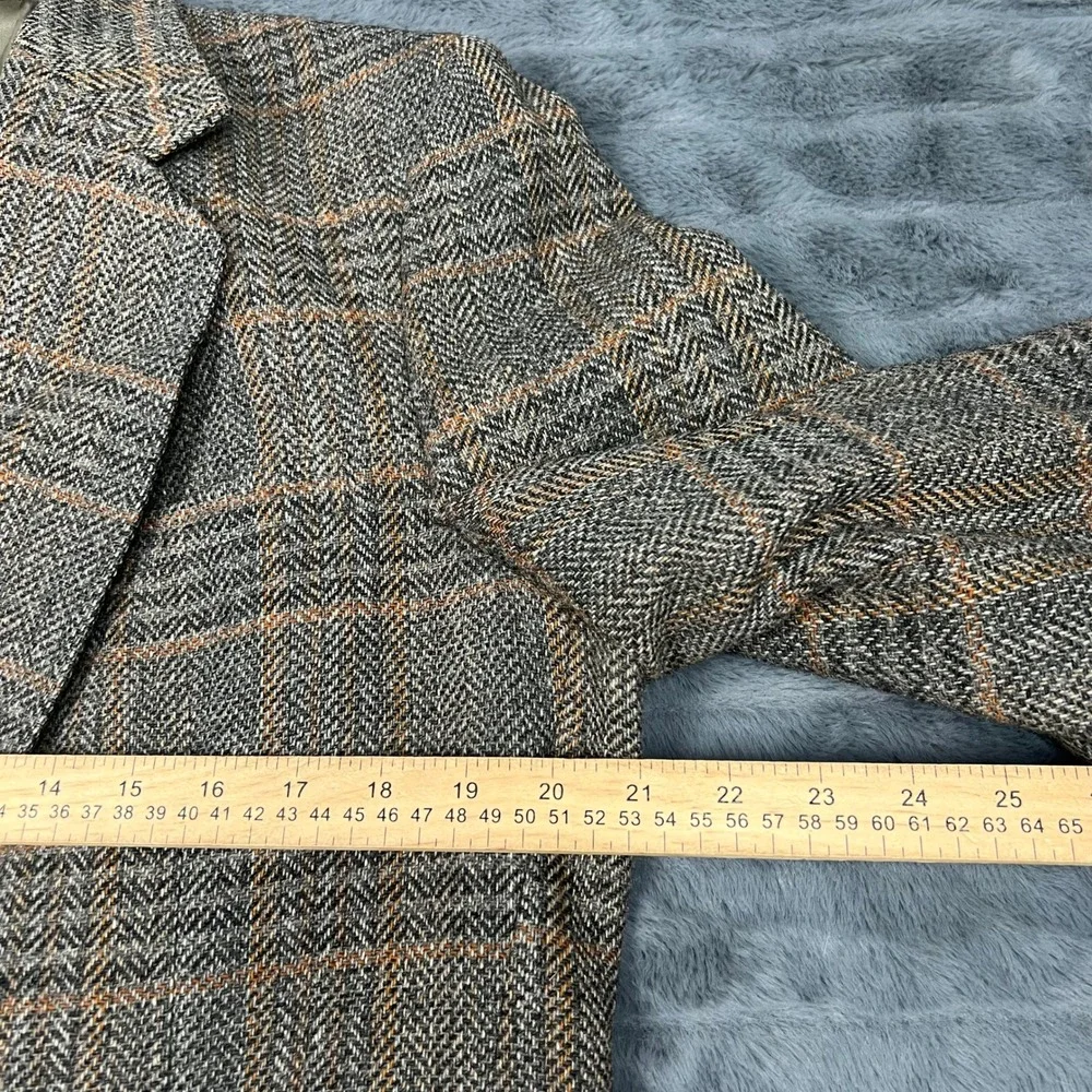 John Weitz Vintage Mens Wool Herringbone Plaid Blazer Brown Orange 2-Button Coat